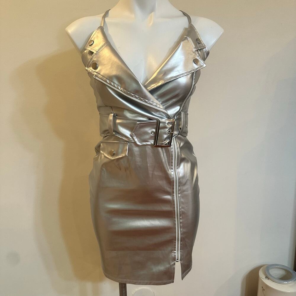 90s Silver Mini Dress Sz M mini dress bodycon